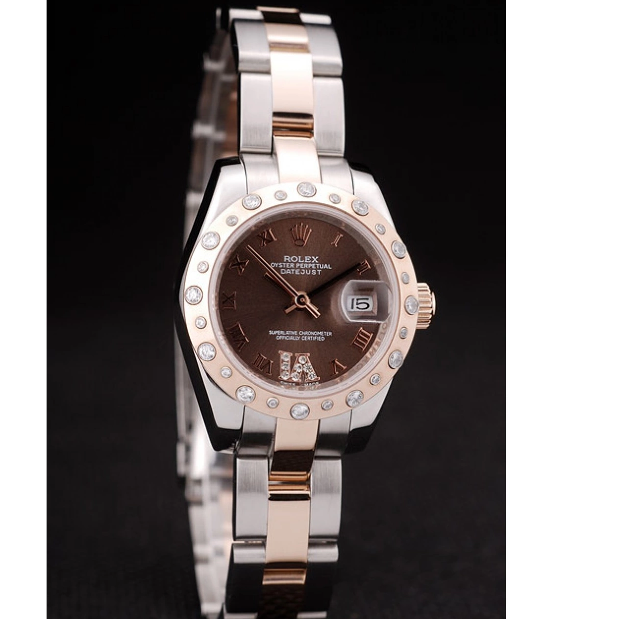 MiroTime 0814 Rolex DateJust Brushed Stainless Steel Case Brown Dial Diamond Plated